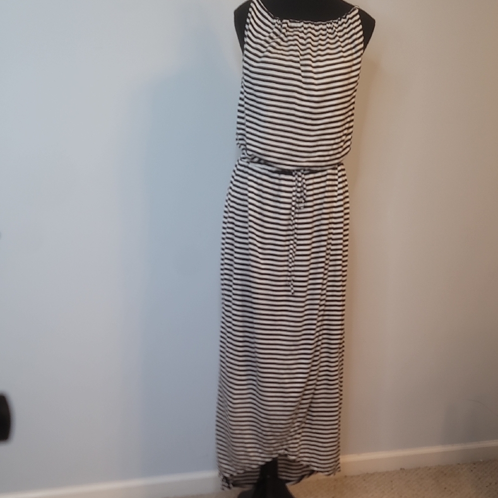 CAbi Black and White Striped Maxi Dress